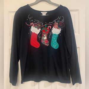 Sophia Jayne Christmas Stocking Black Long Sleeve Medium Shirt.           2805